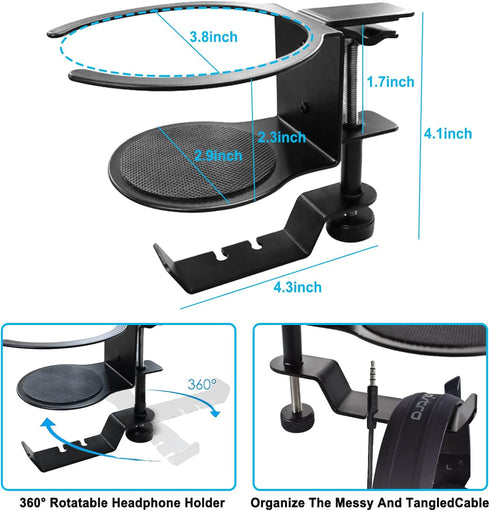 LBTING 2-in-1 Adjustable & 360 Rotating Office Gaming Accessories for Under Desk Headphone Stand, Hanging Headset, Holding Coffee Mug, Drinks, Wat...