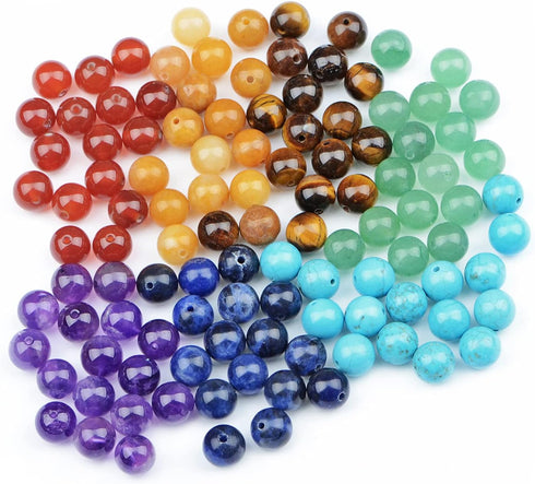 AD Beads 8mm Natural Loose Beads 112 Pieces for Making mala Necklace or Bracelet (7 Chakra Beads)...