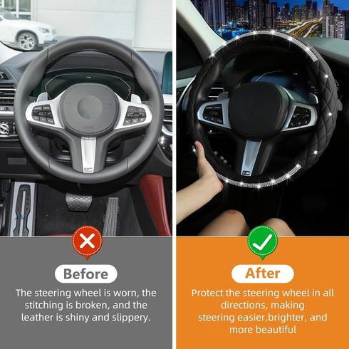 Diamond Steering Wheel Cover?with Bling Crystal Rhinestone, Delicate and Anti-Slip Sparkly Sedan Steering Wheel Cover ?Adaptable to 14.5-15 inches...