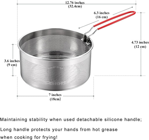 Tenta Kitchen Pasta Strainer Boiling Blanching Basket Vegetable Steamer Basket Stainless Steel Fryer Basket with Removable handle Insert for Veggi...