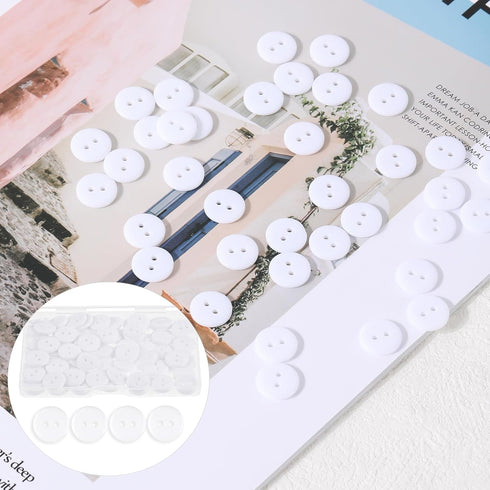 100pcs 1/2 Resin 2 Hole Buttons with Storage Box, 1/2 Inch White Round Sewing Buttons Shirt Buttons Bulk for Crochet Projects Crafts Eye Replaceme...