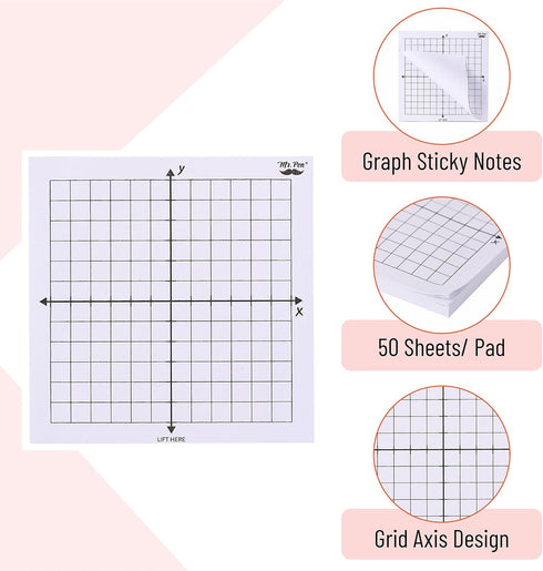 Mr. Pen- Graph Paper Sticky Notes, 6 Pads, 3x3 Inch, Graph Sticky Notes, Math Graph Paper, Graphing Sticky Notes, Grid Sticky Notes, Grid Notepad,...