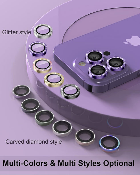 for iPhone 14 Pro and iPhone 14 Pro Max Camera Lens Protector 3D Bling Glitter Glass Camera Screen Cover Easy Installation for iPhone 14 Pro Max a...