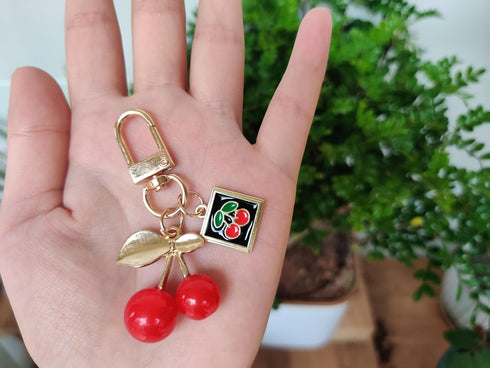 Cute Cherry Keychain Aesthetic Red Bag Charm Kawaii Keyring Accessories Decor Purse Hangbags Gifts for Women Girls...