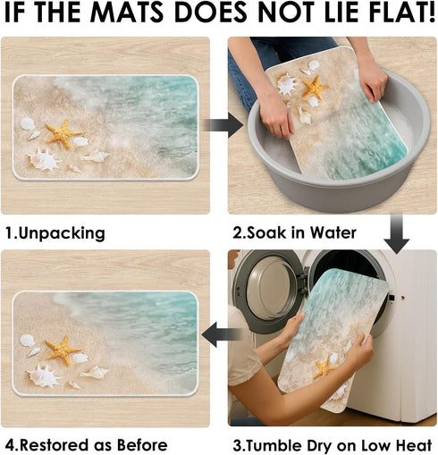 Britimes Bath Mat for Bathroom, Beach Starfish Sea Shell Washable Cover Floor Rug Carpets Floor Mat Bathroom Decorations 18x30 Inches for Kitchen ...