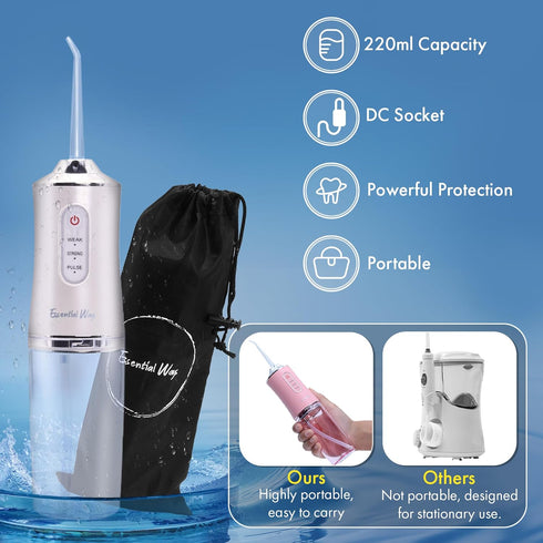 Cordless Water Flosser, 220ml Portable Water Flosser Rechargeable 4 Hour Battery Life, 4 Cleaning Floss Picks, IPX7 Waterproof Teeth Cleaner, 3 Pr...