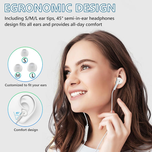 Aolcev 3.5mm Wired Headphones, Android Earphones with S/M/L Ear Tips, 3.5 Jack Earbuds with Mic for Samsung Galaxy A13 A21 A52 A51 A71 A42 S10+ S9...