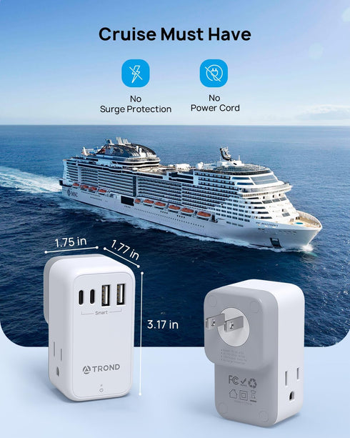 TROND 3 Prong to 2 Prong Adapter with 360° Rotating Plug, 2 Prong Outlet Extender with 3 AC Outlets and 4 USB Ports(2 USB C), US to Japan Plug Ada...
