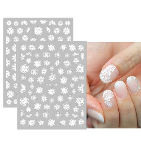 JMEOWIO 12 Sheets Spring White Flower Nail Art Stickers Decals Self-Adhesive Pegatinas Uñas Summer Butterfly Leaf Floral Nail Supplies Nail Art De...