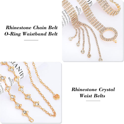 2 Pieces Rhinestone Belt for Women Shiny Crystal O-Ring Waist Belts for Dress Diamond Chain Belt for Ladies Dress Gift...