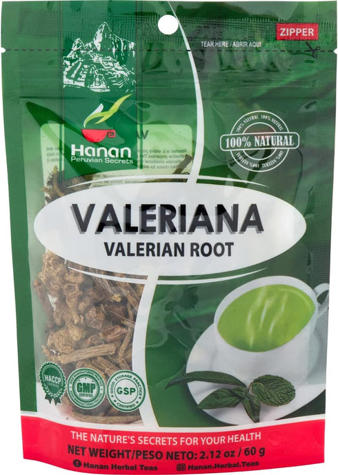 Hanan Valerian Root 2.1oz (60g) - Loose Herb Valeriana Herbal Tea from Peru – Nature’s Calming Supplement 2.12 Ounces per Pouch Valeerian Valerain...