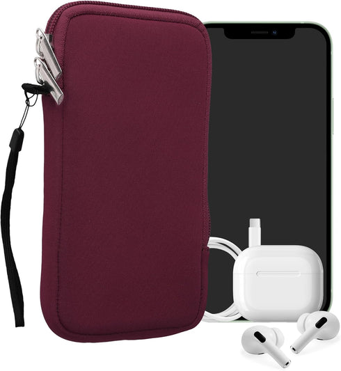 kwmobile Neoprene Phone Pouch Size XL - 6.7/6.8" - Universal Cell Sleeve Mobile Bag with Zipper, Wrist Strap - Berry...