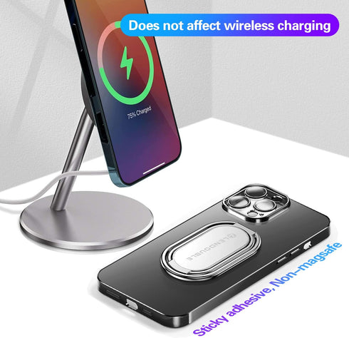 Foldable Cell Phone Stand for Desk, Adjustable Cellphone Ring Holder Finger Kickstand for Office Desktop & Magnetic Car Mount, Rotatable Multi-Ang...