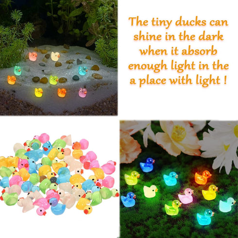 100 Pcs Luminous Mini Resin Ducks Tiny Glow in The Dark Duck Micro Garden Landscape Potted Plants Decoration Aquarium Dollhouse Ornament for Famil...