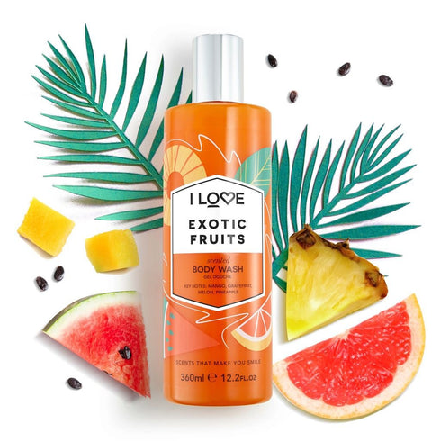 I Love Exotic Fruit Scented Body Wash - Moisturizing Body Wash and Foaming Bubble Bath - Mango, Grapefruit, and Melon Fragrance - 12.7 oz...
