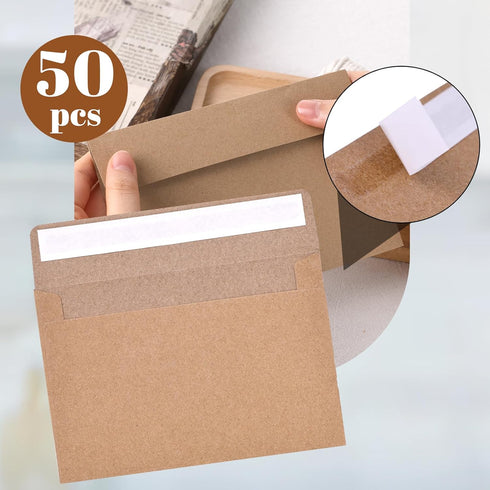 HANSGO 50PCS Kraft Envelopes, 6.3" x 4.3" Gift Card Holders Invitation Envelopes for Wedding Postcards Greeting Cards Mailings Holidays...