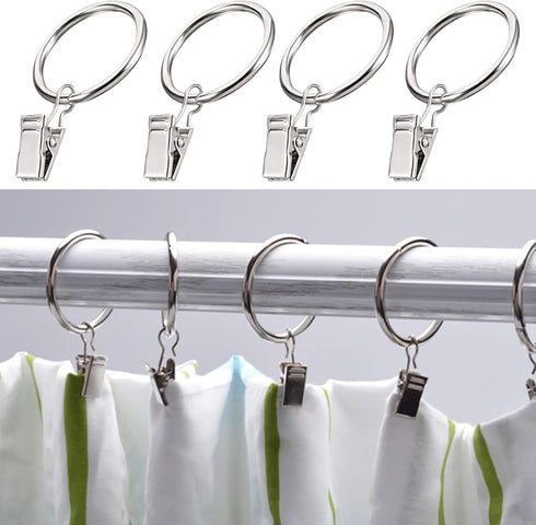 16 Pack Curtain Rings with Clips, Window Clip Rings Curtain Hooks Hangers Clip Rings for Hanging Drapery Drapes Bows, Mini 1 Inch Diameter, Fits u...