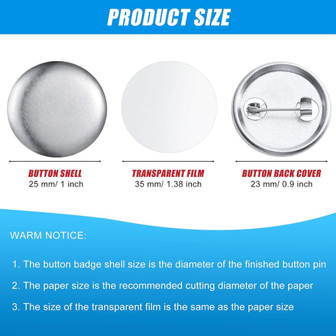 300 Pieces Blank Button Making Supplies Round Badge Button Parts Metal Button Pin Badge Kit for Button Maker Machine, Including Metal Shells Back ...