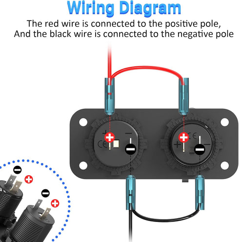Cigarette Lighter Socket 12V Power Outlet, Qidoe Aluminum 40W Dual QC3.0 USB Charger Socket with LED Voltmeter Switch,150W DC Lighter Socket Water...