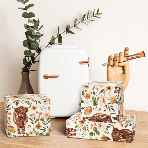 AnyDesign Boho Floral Highland Cow Tissue Paper 100 Sheet Watercolor Flower Art Tissue Farmhouse Cute Cow Wrapping Paper for DIY Crafts Gift Packi...