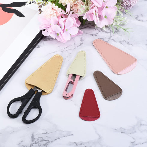 PATIKIL 2.9"x1.5" PU Leather Scissors Sheath, 6 Pack Scissors Cover Protector Portable Collect Bags for Eyebrow Trimming Beauty Tool Protection, D...