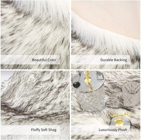 Carvapet 2x4ft White Faux Sheepskin Rug with Black Tips Soft Shaggy Plush Area Mat for Bedroom Living Room Beside Floor Decor...