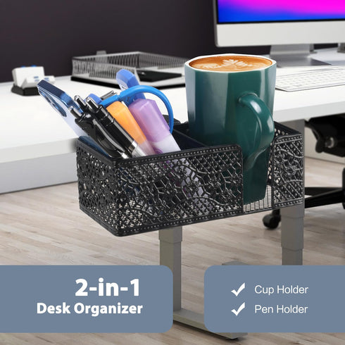 Desk Organizer Clip on Desk Cup Holder Pencil Holder for Desk Storage Beverages Phone Holder Desk Organizer and Accessories Office School Home...
