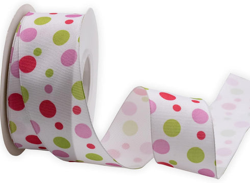 Grosgrain Polka Dot Craft Wired Ribbon,1-1/2 Inch,10 Meters Spool,White with Multi Dots,Use for DIY Gift Wrapping Wreath Floral Arrangement Bow De...