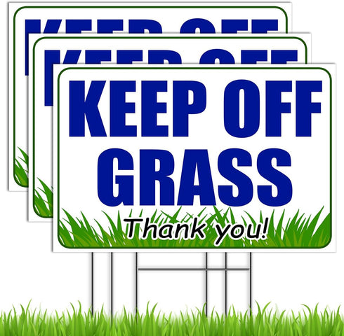 3 PC Keep Off Grass Sign with Stake - 8 x 12 Double Sided Coroplast Do Not Walk on Grass Sign - Keep Dogs Off Lawn - Stay Off Grass Signs for Yard...