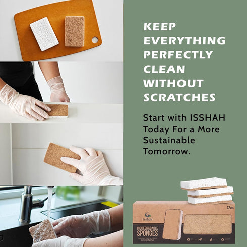 Plant-Based Kitchen Sponges - FSC Certified and PETA Approved, Natural, Eco-Friendly, Biodegradable Sisal Hemp Sponges for Dishes, Cleaning Sponge...