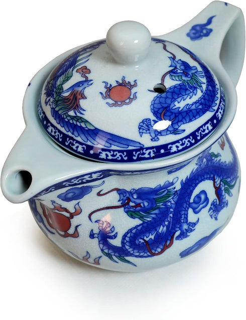 Yxhupot Teapot 15oz Blue White Porcelain China Stainless Steel Infuser Dragon and Phoenix (cihu long)...