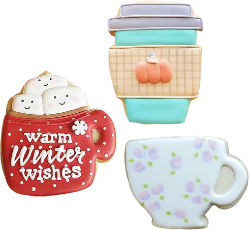 Coffee/Tea Cup Cookie Cutters 3-Pc Set Made in the USA by Ann Clark, Coffee Mug, Latte Cup, Teacup...