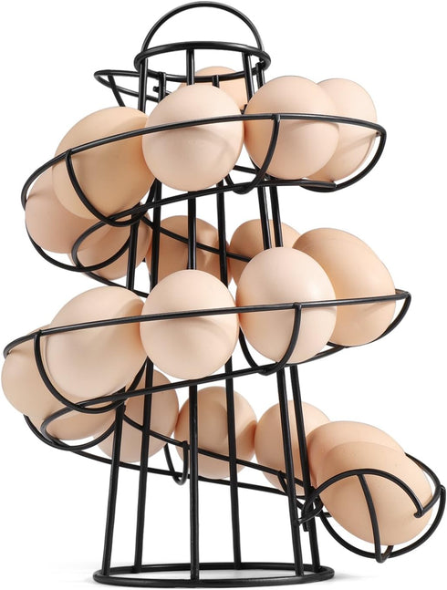 Flexzion Egg Skelter Modern Spiral Egg Holder Countertop (Medium Egg Display) - Freestanding Wired Countertop Egg Holder for Fresh Eggs, Dispenser...