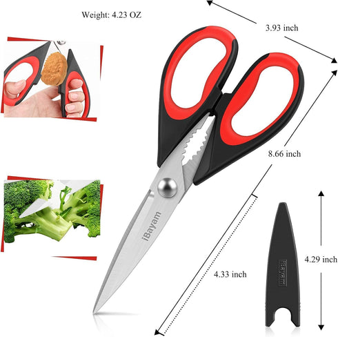 iBayam 3-Pack Kitchen Scissors All Purpose Kitchen Shears Heavy Duty Scissors with Protective Sheath for Food, 8.5" Comfort Grip Stainless Steel D...