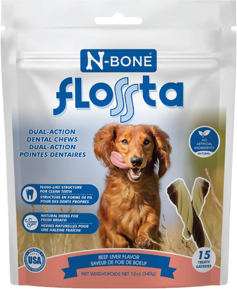 N-Bone FLOSSta Dual Action Dental Chews Beef Liver Flavor, 12-oz bag...