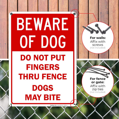Beware of Dog Do Not Put Fingers Thru Fence Sign, 10x14 Inches, Rust Free .040 Aluminum, Fade Resistant, Made in USA by Sigo Signs...