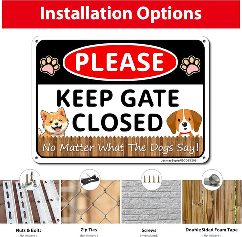 Dog Sign Decor, Dog Keep Gate Closed Sign, No Matter What the Dogs Say Sign, Dog on Premises Outdoor Sign, 2Pack -12"x8" Reflective Aluminum,Welco...