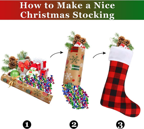 DERAYEE 6 Pack Christmas Stockings Bulk, 18 Inch Large Red Black Buffalo Plaid Fireplace Hanging Stockings for Family Holiday Xmas Party Decoratio...