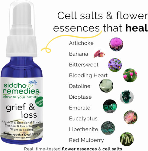 Siddha Remedies Grief & Loss Spray for Sadness Despair Depression Melancholy | 100% Natural Homeopathic Remedy with Cell Salts and Flower Essences...
