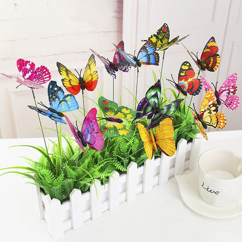 VGOODALL 50pcs Butterfly Garden Decorations, 11.5 inch Plastic Butterfly Stakes Ornaments Artificial Butterflies for Flower Bouquet Arrangements C...