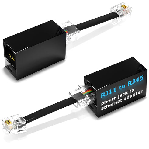 2-Pack RJ11 to RJ45 Adapter Phone Line to Ethernet – RJ45 Female to RJ11 Male for Landline, Fax, DSL Modem Connection (Black, Made in USA)...