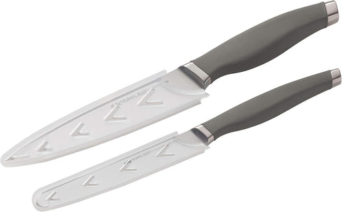 Rachael Ray Cutlery Japanese Stainless Steel Knives Set with Sheaths, 6-Inch Utility Knife and 5-Inch Serrated Utility Knife, Gray...