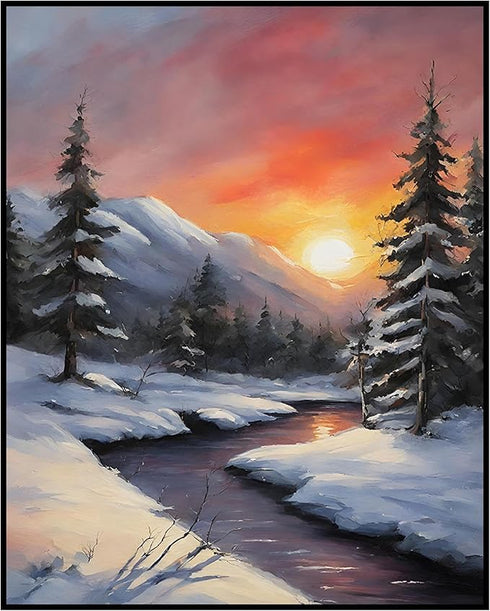 Posterizer 1 pcs-beautiful scenary of snowy winter in oil painting style-4-Landscape & Nature Art-GIft for Men Women Teens-Dining Room Decor- unfr...