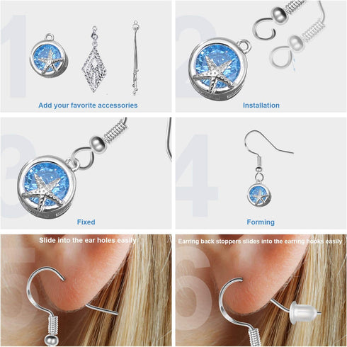 925 Sterling Silver Earring Hooks 120 PCS/60 Pairs, Ear Wires Fish Hooks, Hypo-allergenic Jewelry Findings Parts with 120 PCS Clear Silicone Earri...