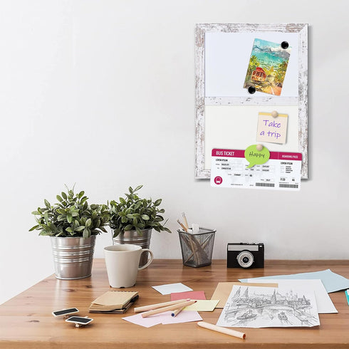 Bulletin Board Whiteboard White Felt Board Combo for Office School Kitchen Bedroom, White Wood Frame,10.2"*14.2",Whiteboard+WH-2636WH...