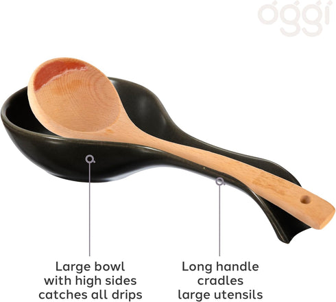 OGGI Ceramic Spoon Rest- Spoon Rest for Stove Top, Spoon Holder for Countertop, Kitchen Decor for Counter, Coffee Bar Accessories, Black...