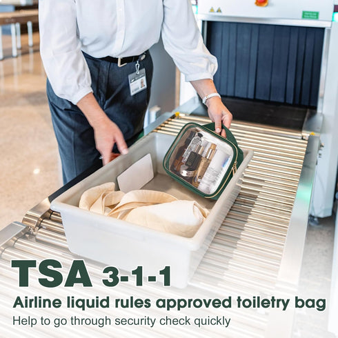 Wedama TSA Approved Toiletry Bag, 3 Pack Clear Makeup Bags with Handles, Quart Size Clear Toiletry Bags, PVC Cosmetic Bags for Women and Men, Carr...