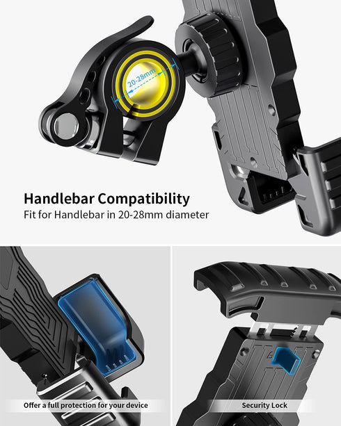 OQTIQ Dirt Bike Phone Mount, Motorcycle Handlebar Phone Mount Cell Phone Clamp, Scooter Phone Clip Compatible with iPhone 14/ iPhone 13 Pro Max, S...