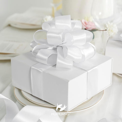 HUIHUANG White Satin Wired Ribbon 1-1/2 inch White Double-faced Satin Wire Ribbon for Bows Making, Wreaths, Gift Wrapping, Holiday Home Decor, Cra...