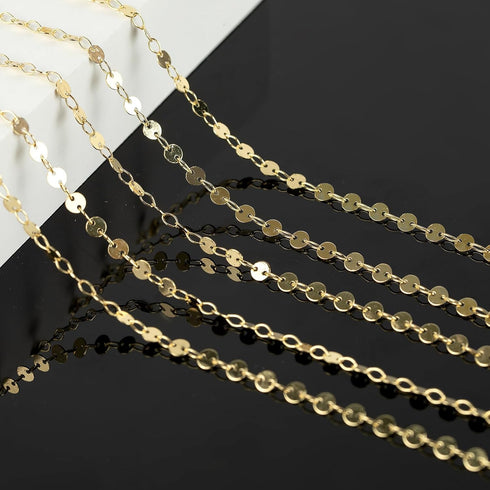 YOUBEIYEE 16.4 Feet Light Gold Sequin Chain for Jewelry Making Solid Brass 16K Gold Plated Jewelry Chain Bulk Bracelet Necklace DIY Jewelry Suppli...
